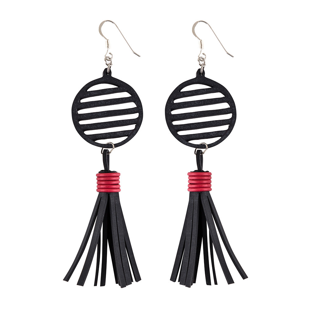 Lunar Upcycled Rubber Tassel Earrings-1