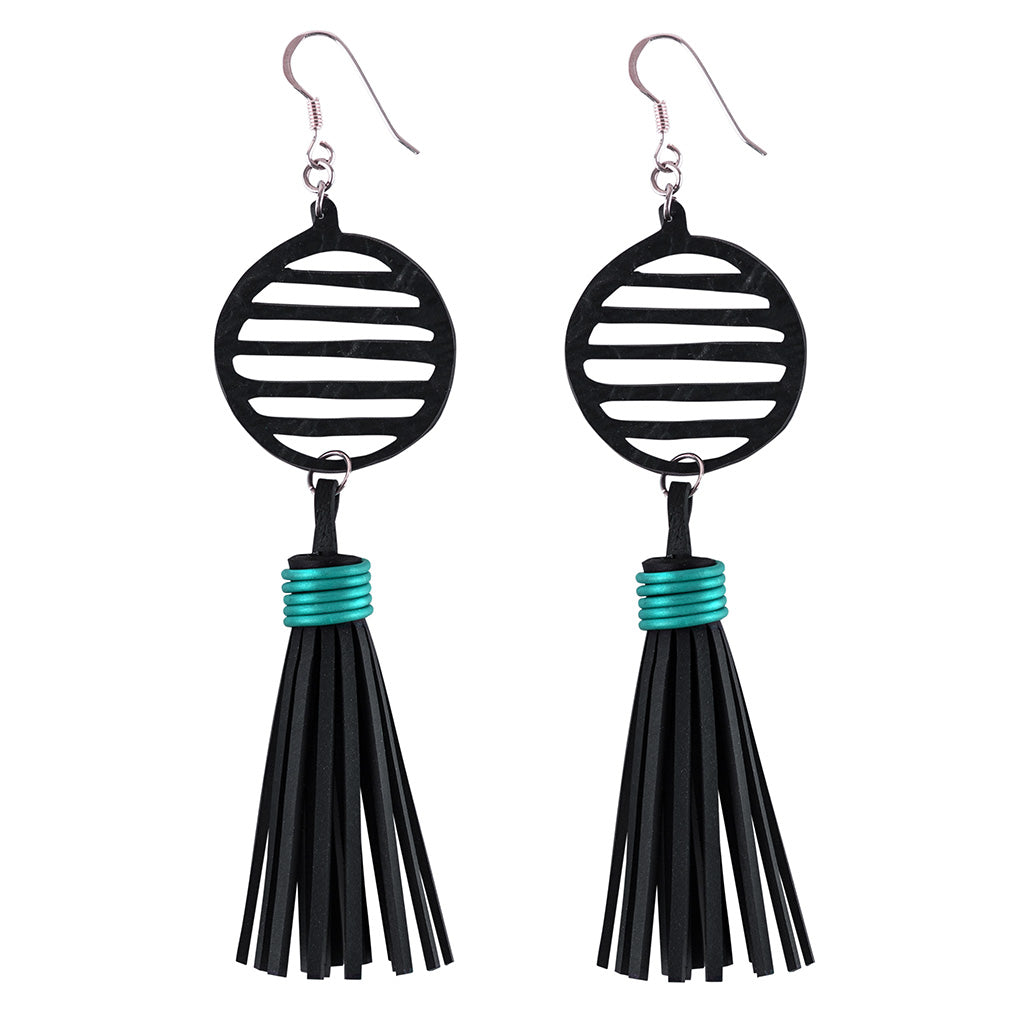 Lunar Upcycled Rubber Tassel Earrings-6