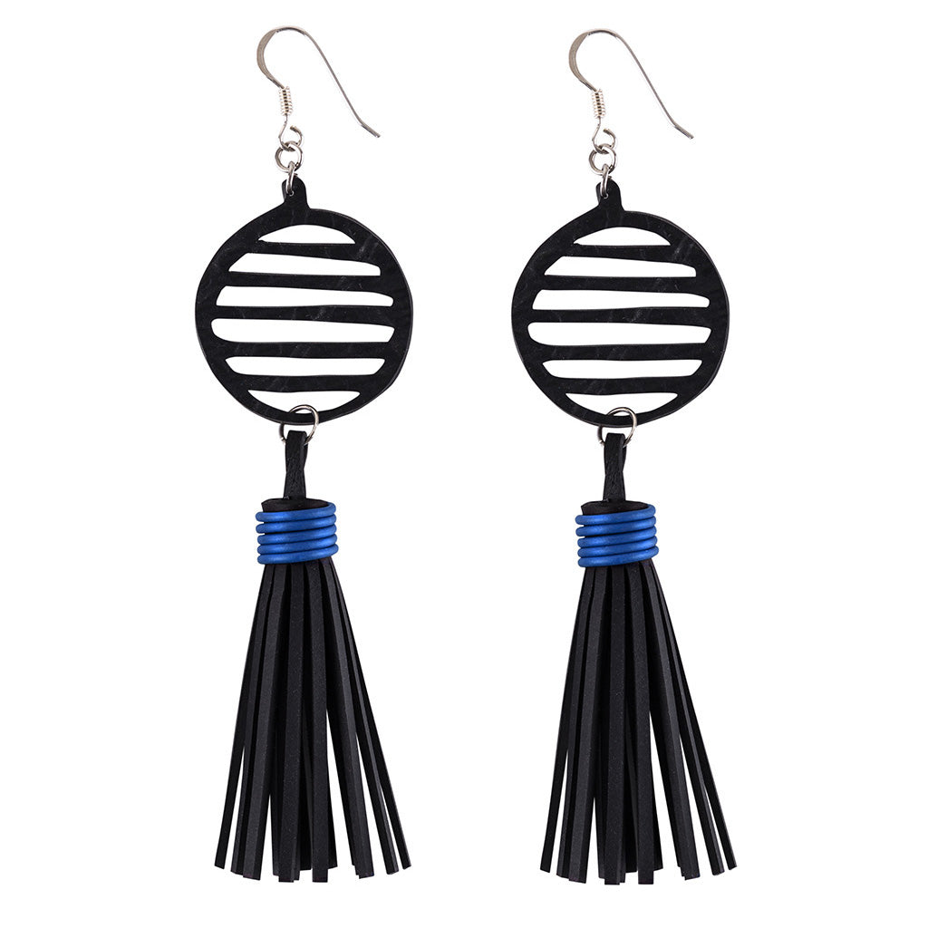 Lunar Upcycled Rubber Tassel Earrings-5