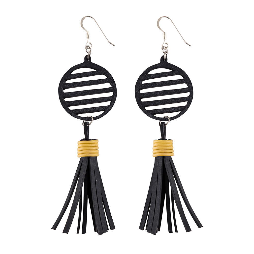 Lunar Upcycled Rubber Tassel Earrings-7