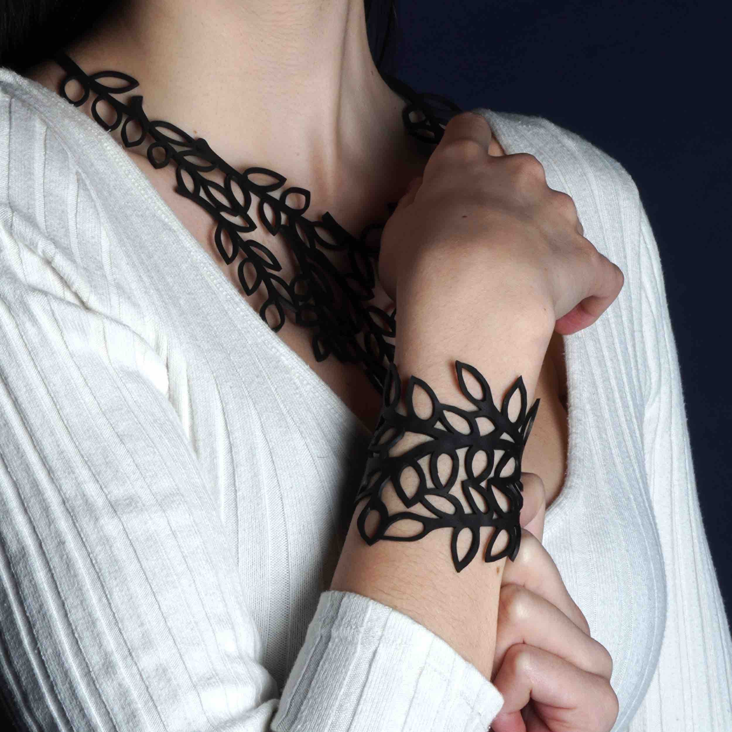 Evergreen Leaf Recycled Rubber Necklace-3