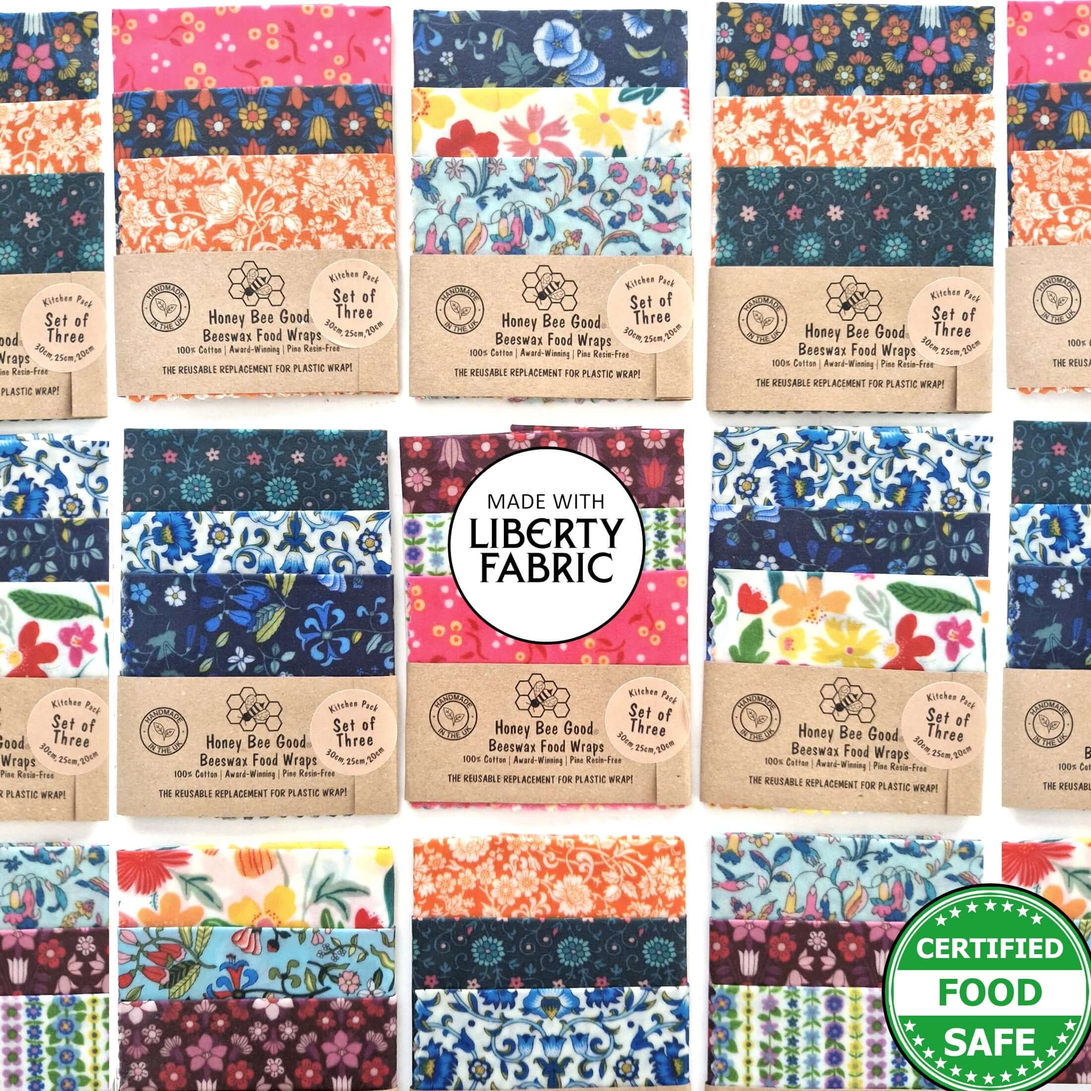 *Made with Liberty Fabric Set of 3 Handmade Beeswax Wraps-0