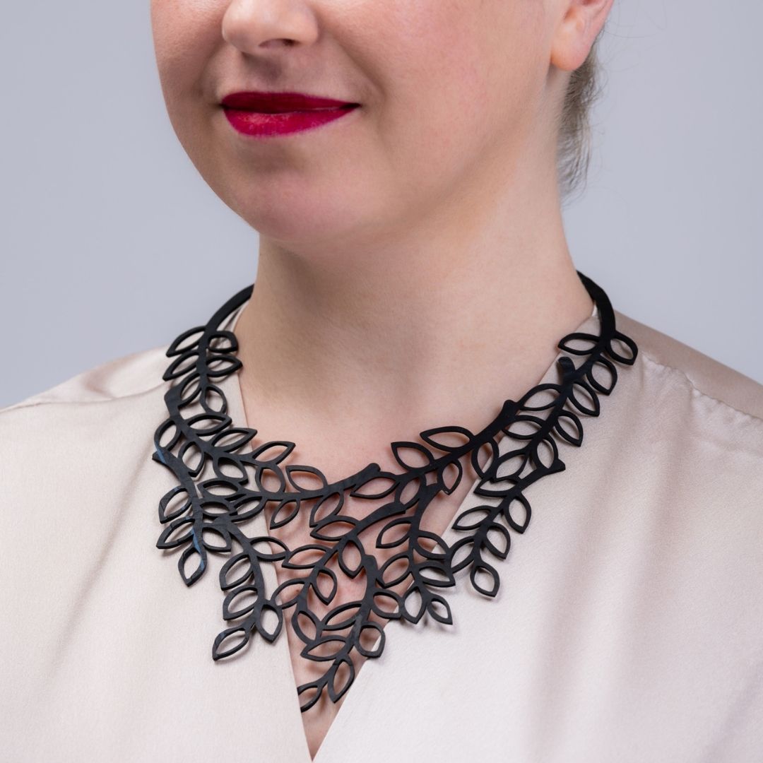 Evergreen Leaf Recycled Rubber Necklace-2