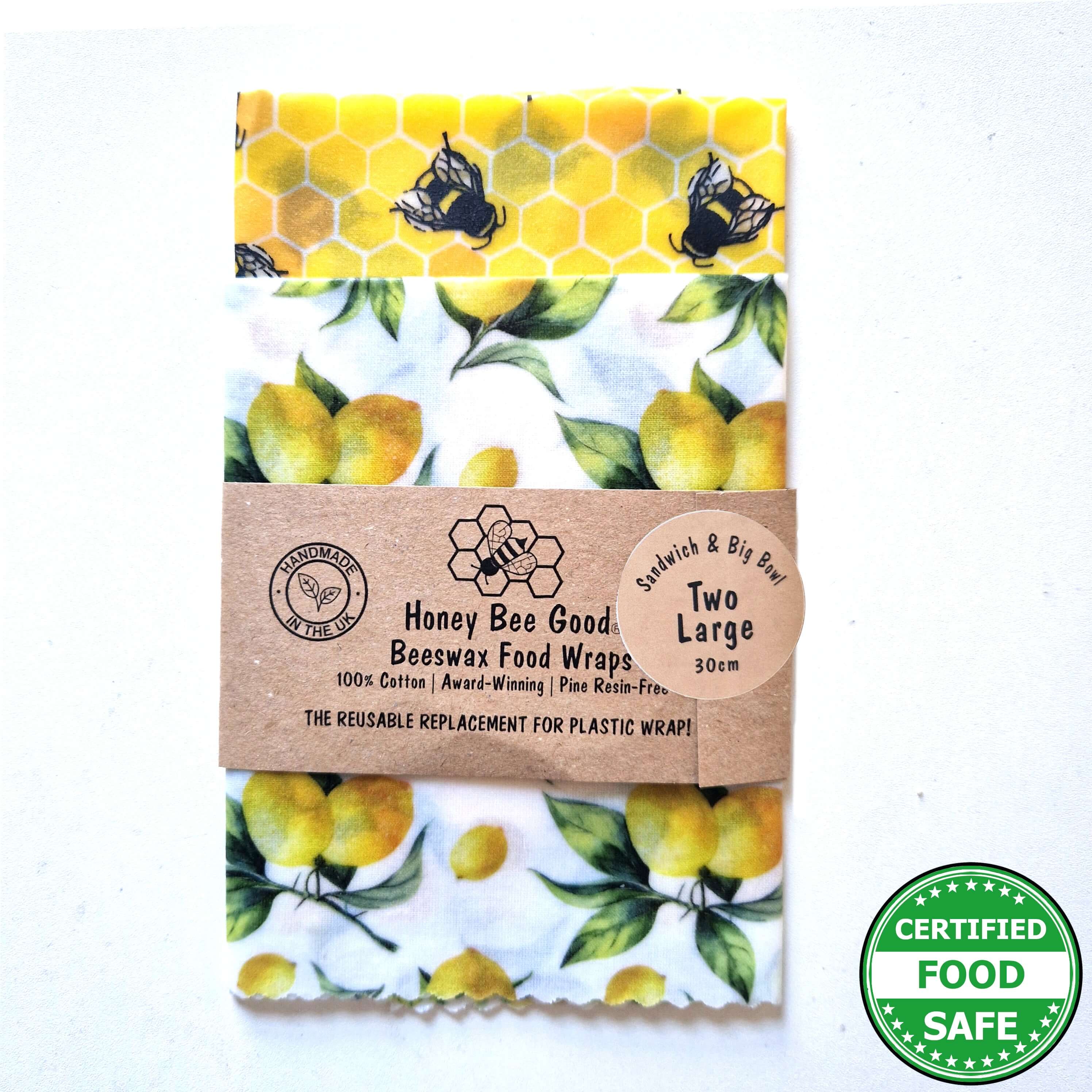 *Set of 2 Large Handmade Beeswax Wraps | Lemony Bees-0