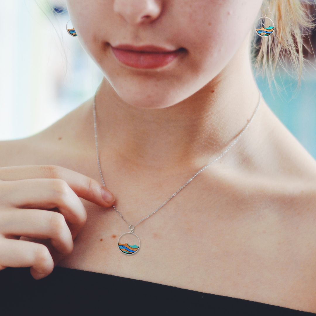 Ocean Recycled Wood Silver Necklace-0