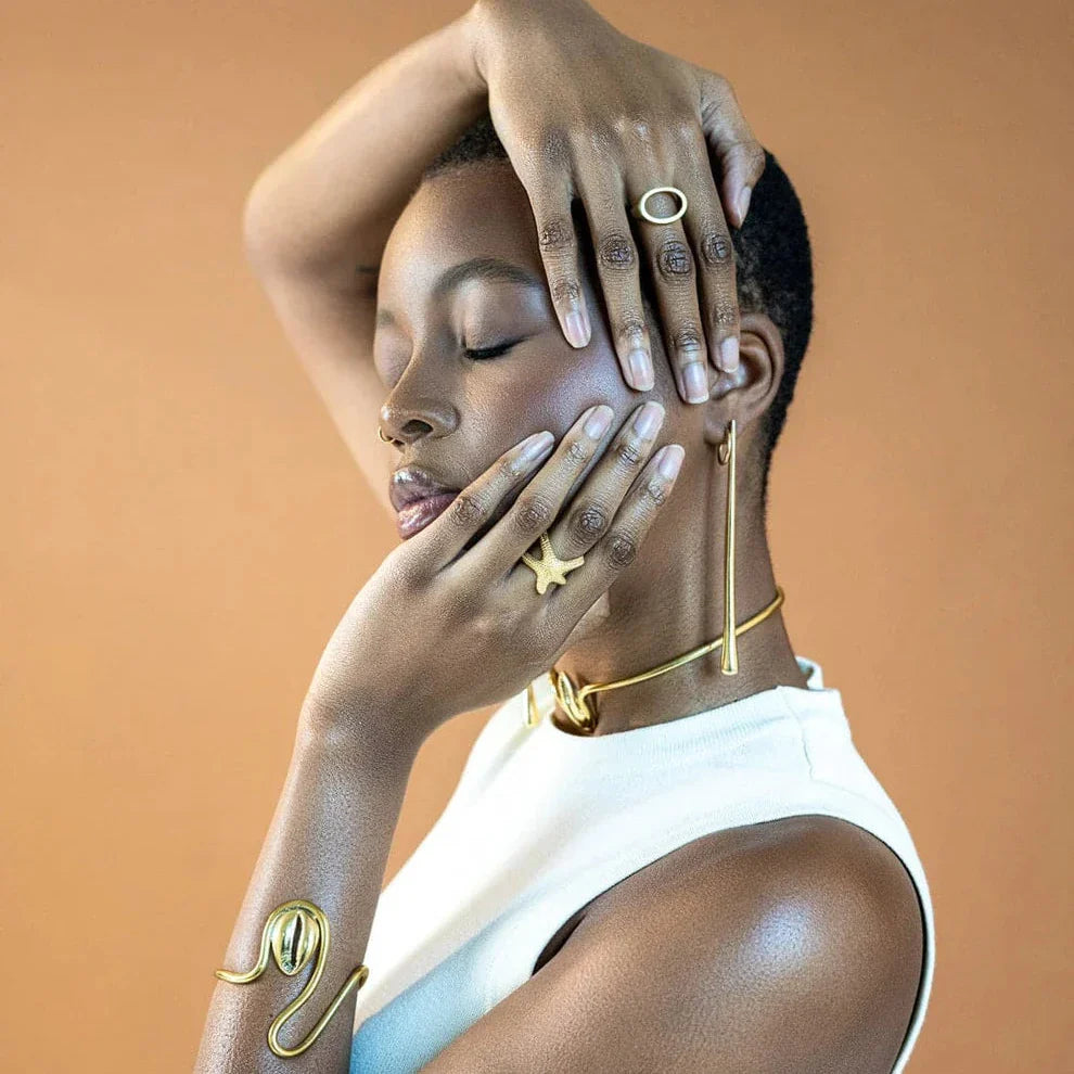 Long Jelani Teardrop Recycled Brass Earrings-0