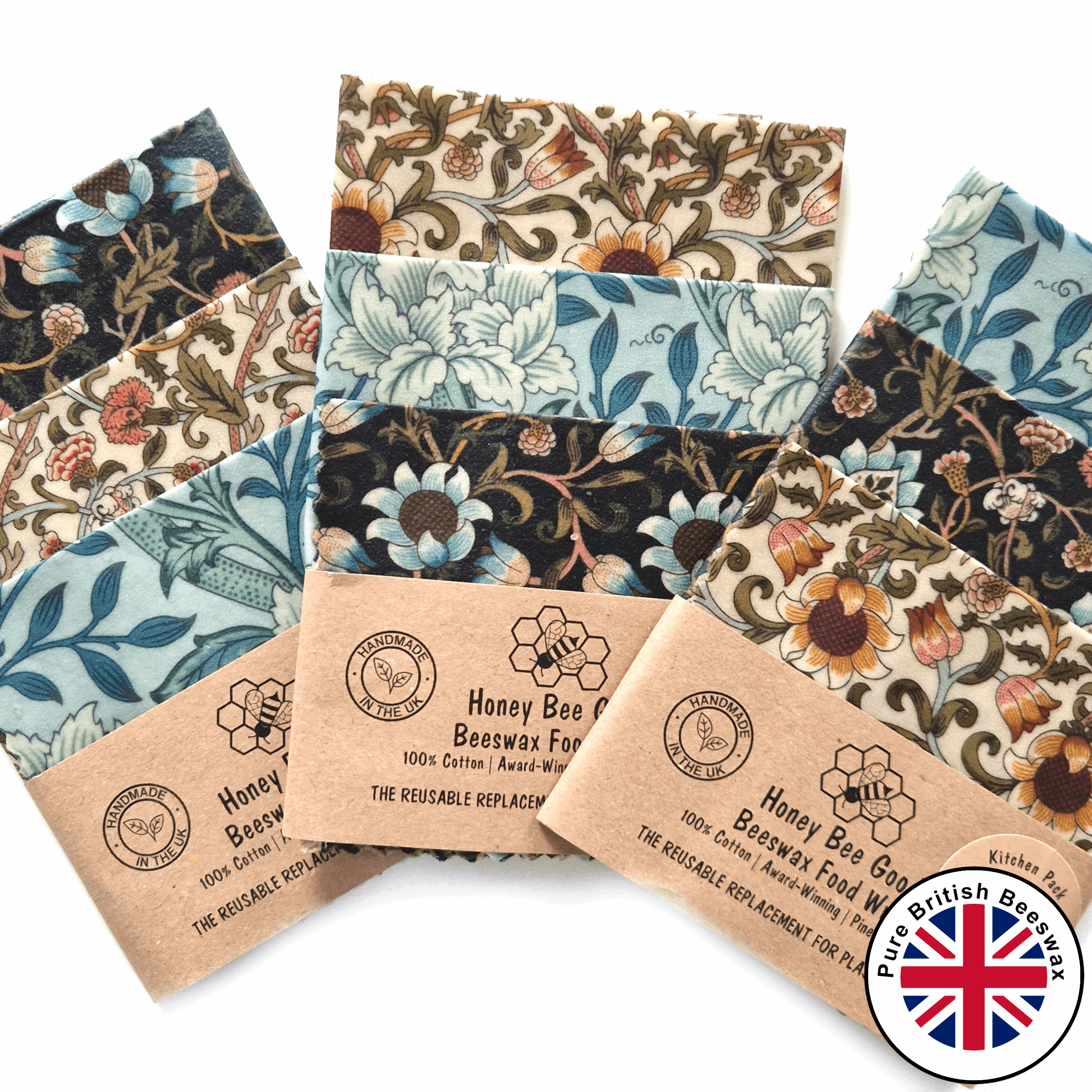 *British Beeswax Set of 3 Handmade Beeswax Wraps | William Morris-0