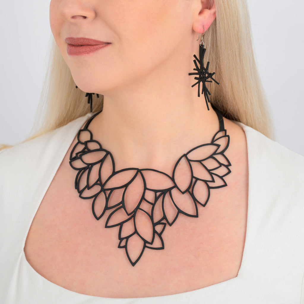 Waterlily Recycled Rubber Statement Necklace-0