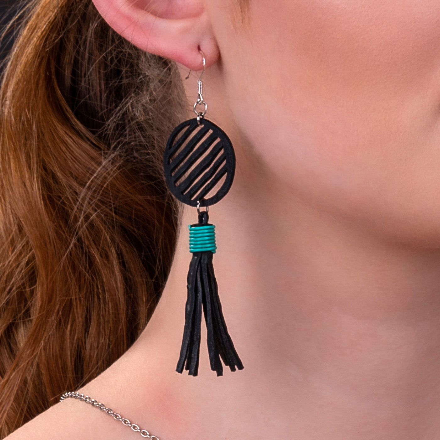 Lunar Upcycled Rubber Tassel Earrings-0