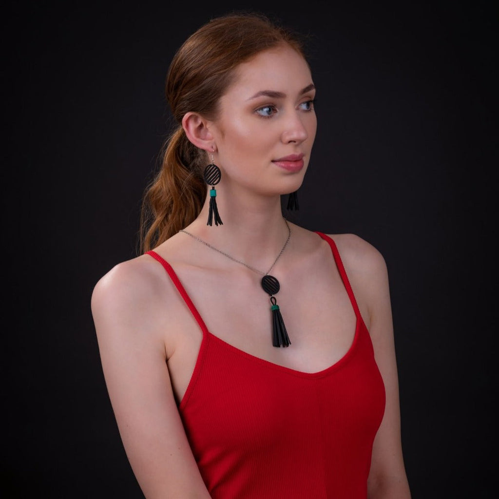 Lunar Upcycled Rubber Tassel Earrings-2