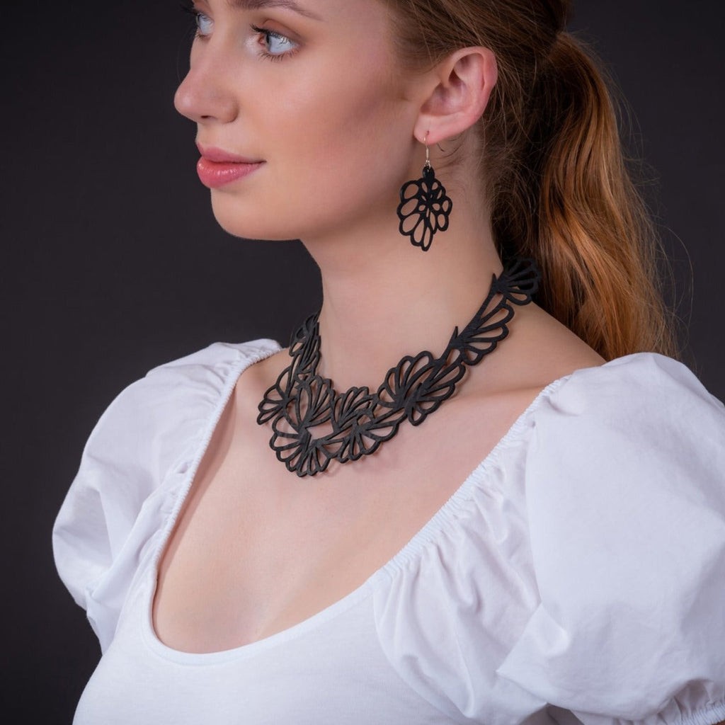 Violets Upcycled Statement Vegan Flower Necklace-0