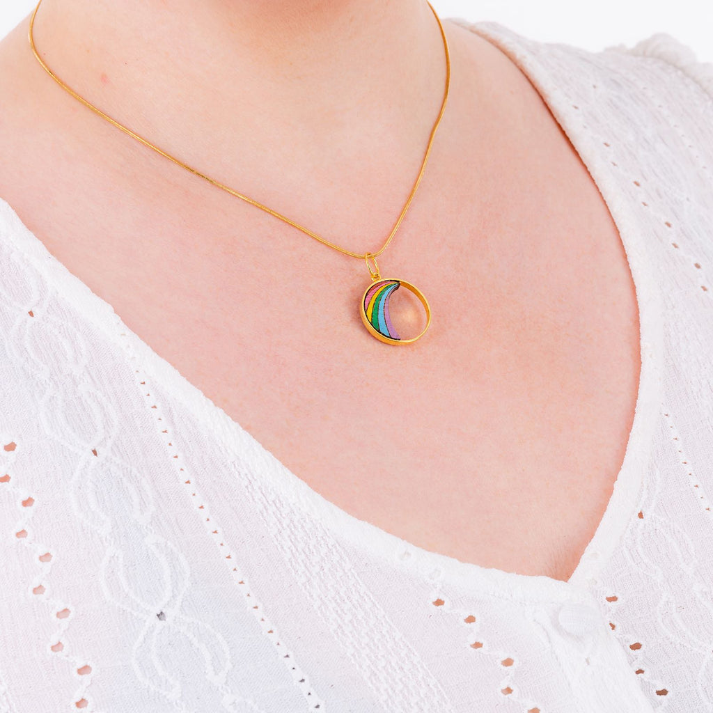 Rainbow Recycled Wood Gold Necklace-0