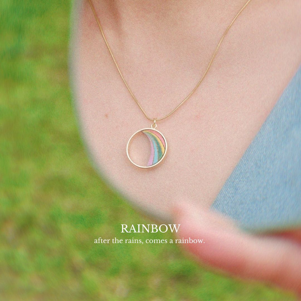 Rainbow Recycled Wood Gold Necklace-2
