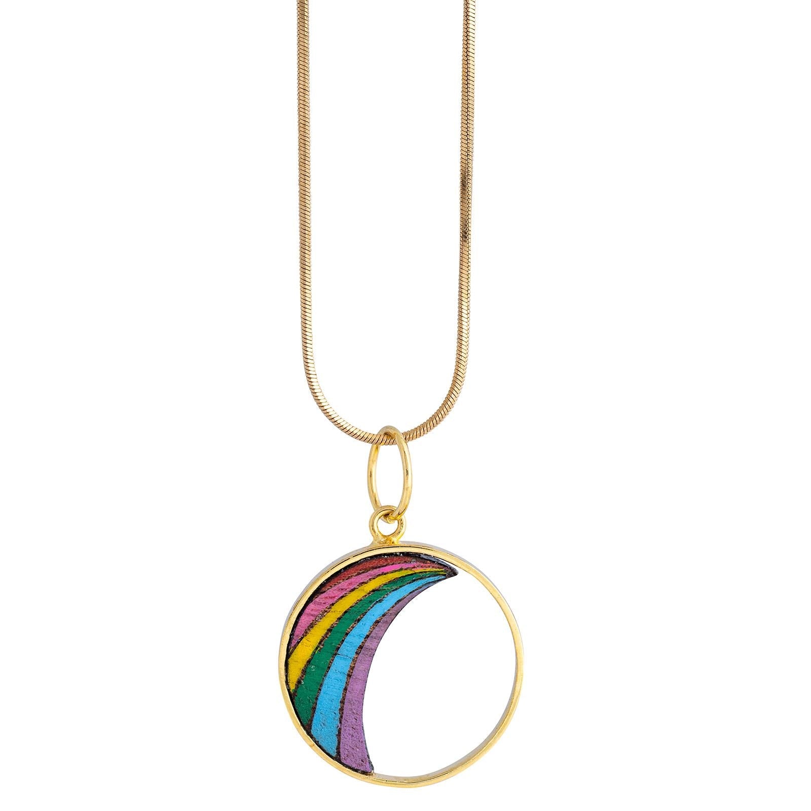 Rainbow Recycled Wood Gold Necklace-1
