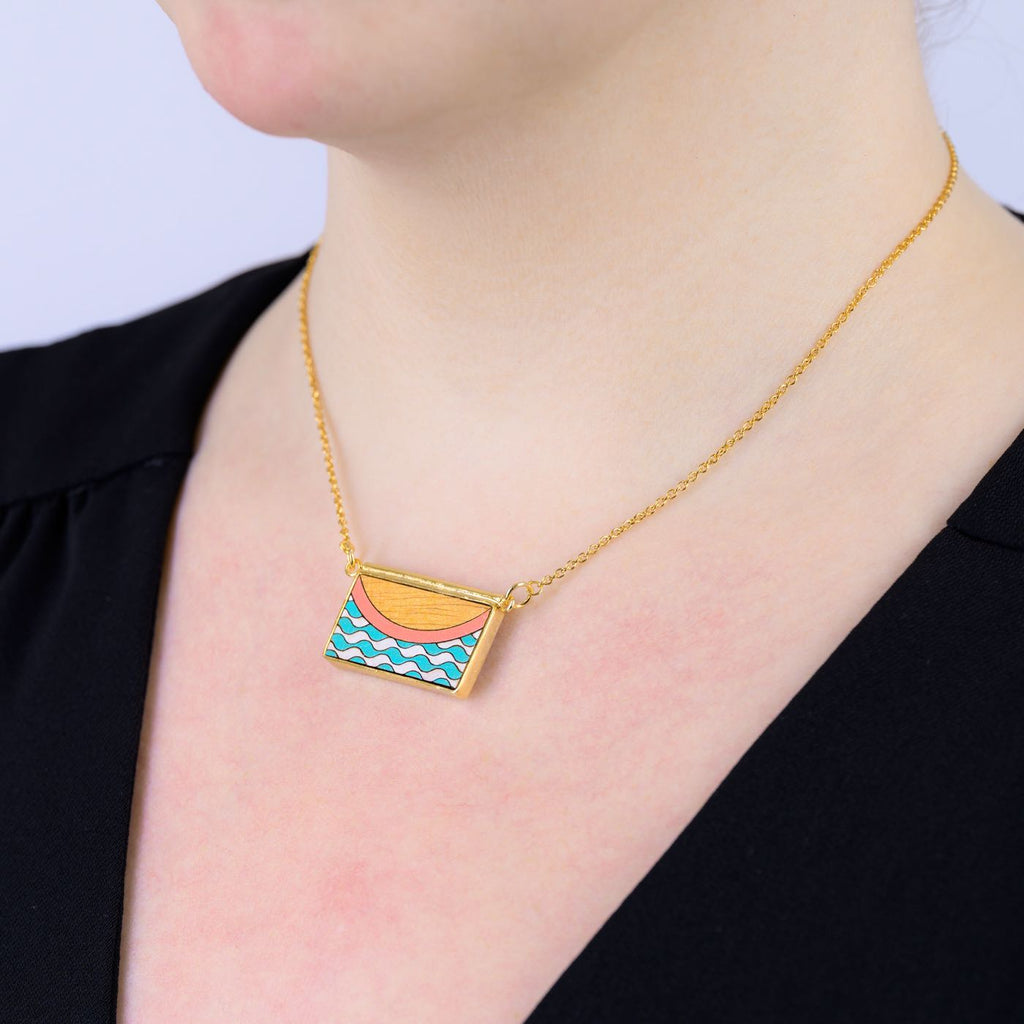 Seaside Recycled Wood Gold Necklace-0