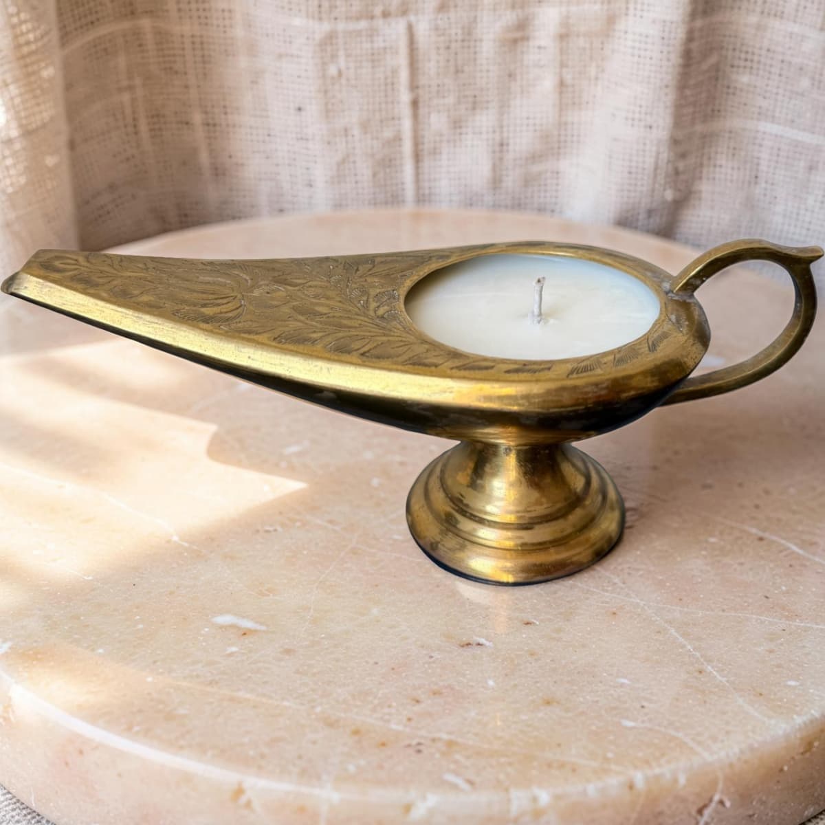 Repurposed Brass Genie Lamp Candle
