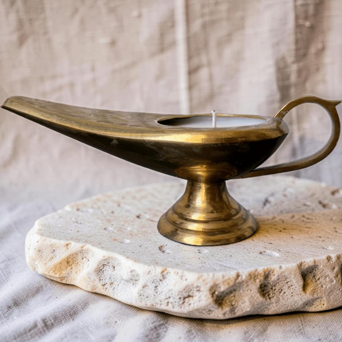 Repurposed Brass Genie Lamp Candle
