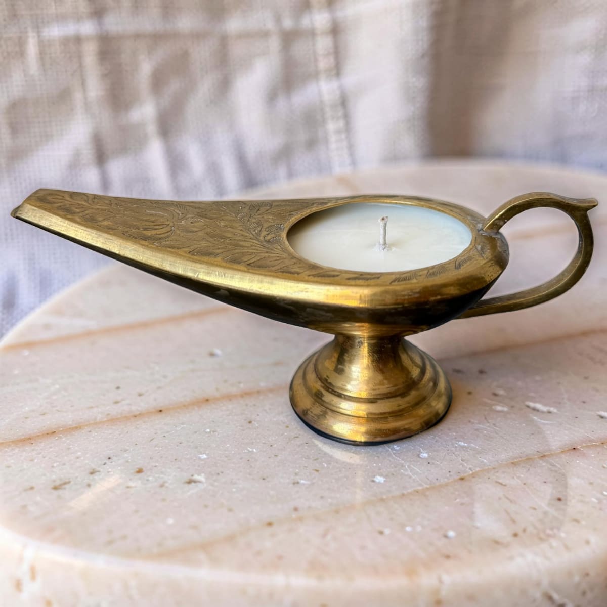 Repurposed Brass Genie Lamp Candle