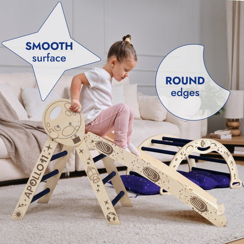 Apollo 4in1 Climbing Set:  Pikler Triangle, Arch, Slide Board, and Cushion for Little Toddlers Astronauts