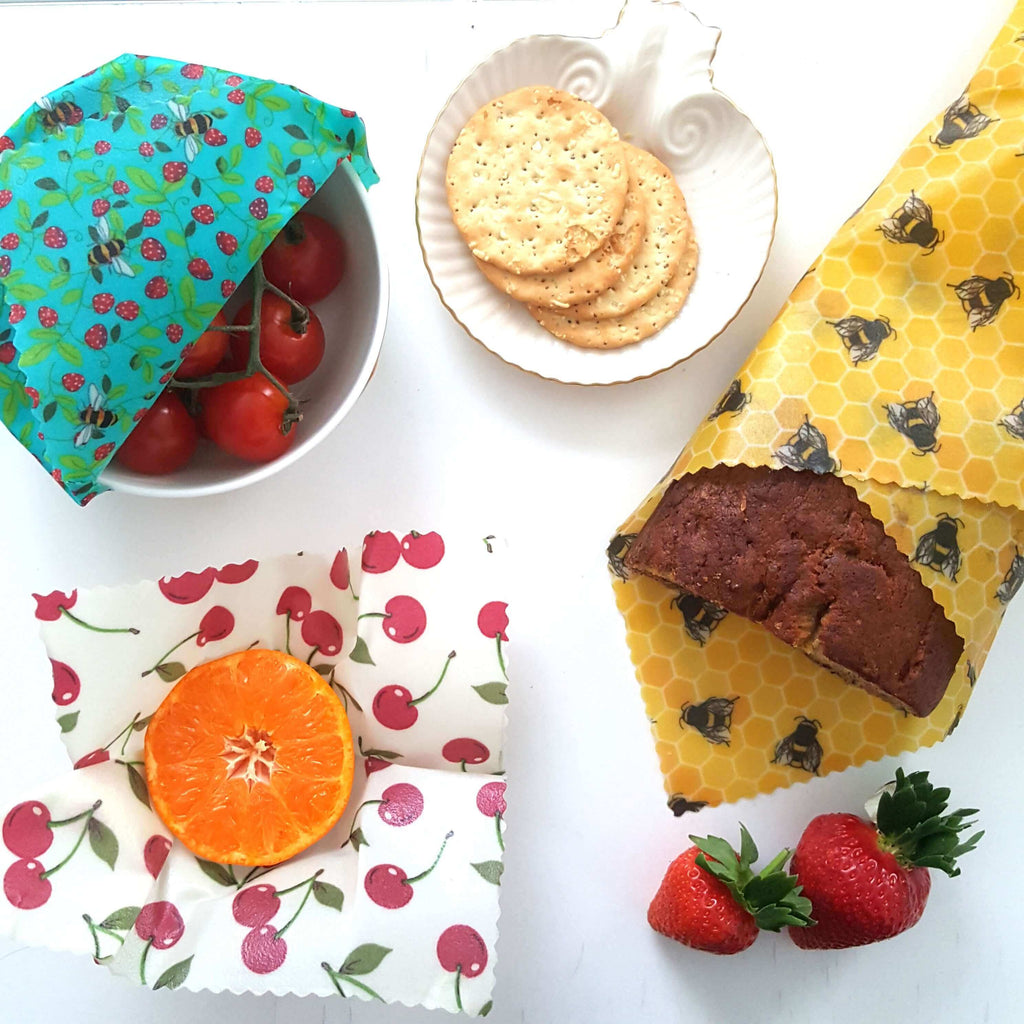 *Set of 3 Handmade Beeswax Wraps | Bees & Cherries-3