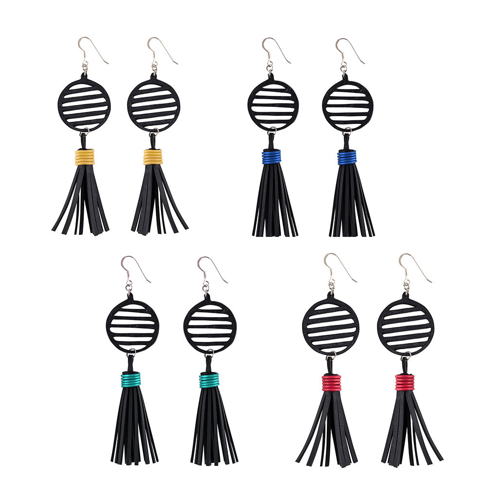 Lunar Upcycled Rubber Tassel Earrings-3