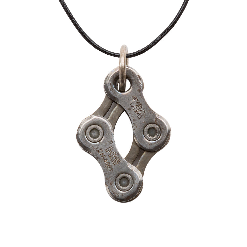 Diamond Recycled Bike Chain Pendant Necklace-1
