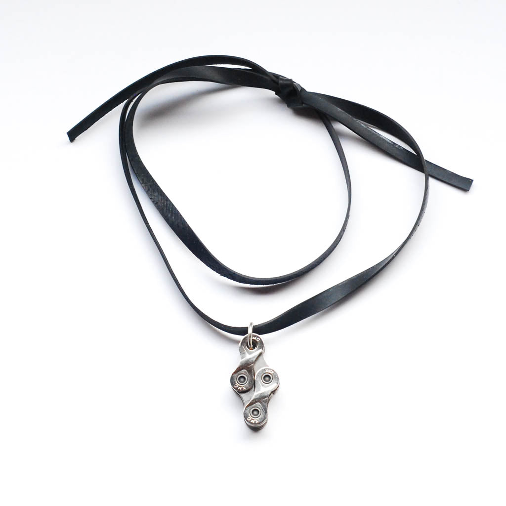 Diamond Recycled Bike Chain Pendant Necklace-2