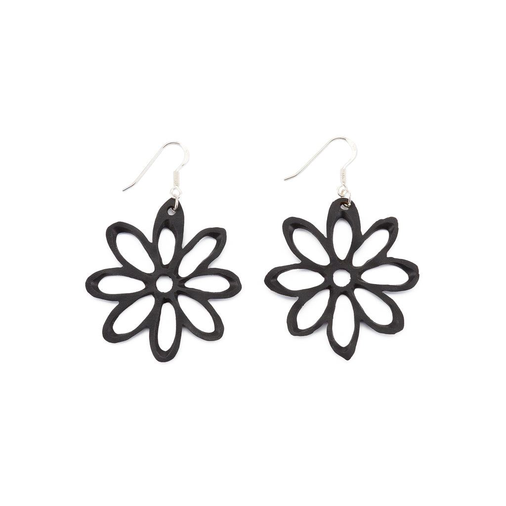 Dahlia Recycled Rubber Flower Earrings Eco-Friendly-1