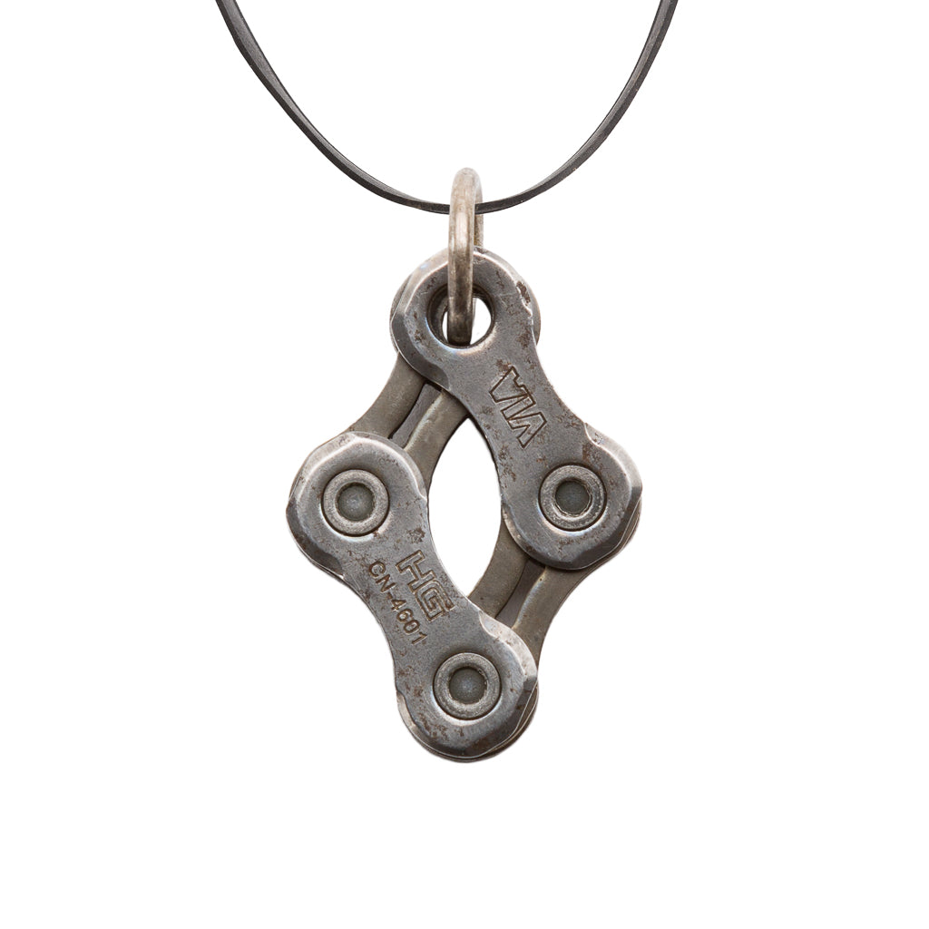 Diamond Recycled Bike Chain Pendant Necklace-4